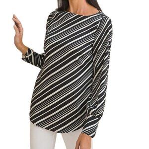 Chico's Blouse Stripe Black White Popover Career or Casual Classic Size L $99